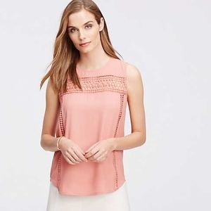 Ann Taylor Pink Lacy Mixed Media Shell EUC